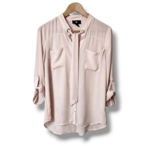 IZ Byer Pale Pink Roll-Tab 3/4 Length Sleeve Blouse | Medium